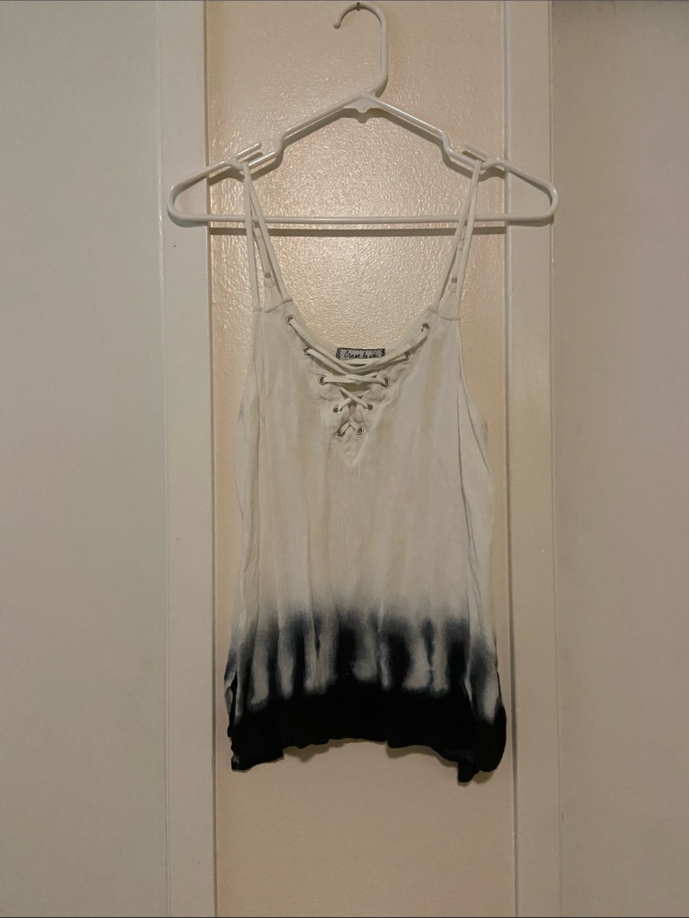 Crave Fame White to Black Lace-Up Dip Dye Cami